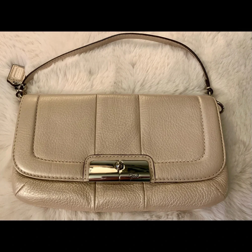 Coach Metallic Beige Leather Shoulder Bag - Picture 16 of 16